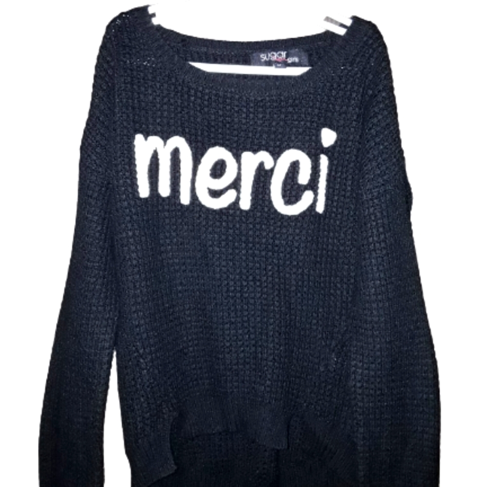 Sugar Rush girls medium black pull over loose weave long sleeve sweater …